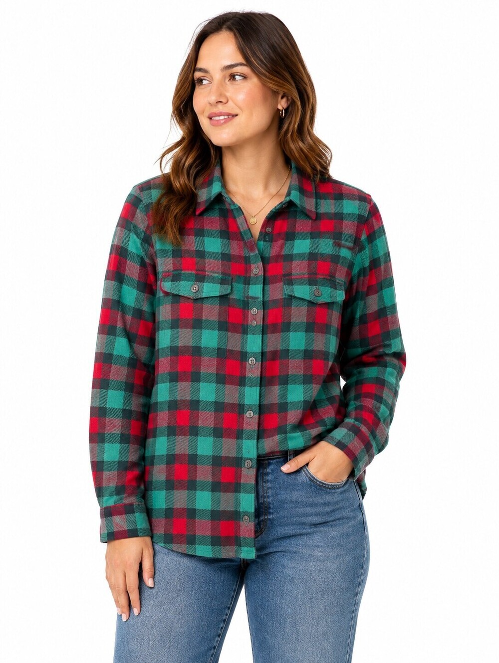 Patagonia Women’s Fjord Organic Cotton Plaid Flannel Shirt Green Red - Size 2